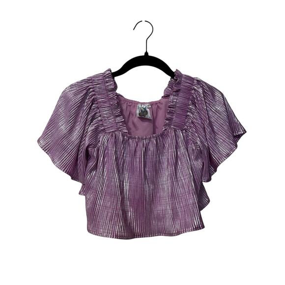 Queen of Sparkles Girls Lavender Pleat Flutter Top Size Medium - Picture 1 of 6